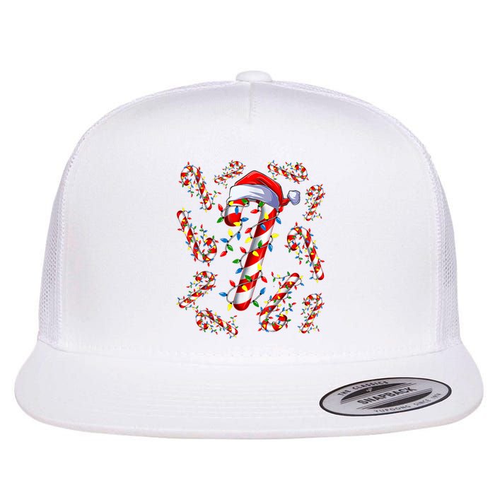 Red And White Candy Cane Santa Christmas Funny Xmas Lights Flat Bill Trucker Hat