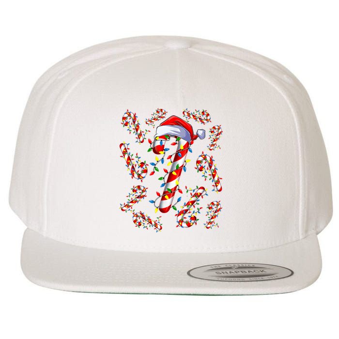 Red And White Candy Cane Santa Christmas Funny Xmas Lights Wool Snapback Cap