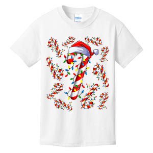 Red And White Candy Cane Santa Christmas Funny Xmas Lights Kids T-Shirt