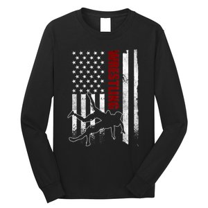 Retro American Wrestling Apparel US Flag Wrestling TShirt Long Sleeve Shirt