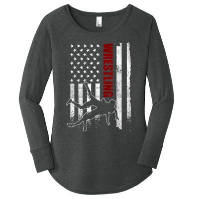 Retro American Wrestling Apparel US Flag Wrestling TShirt Women's Perfect Tri Tunic Long Sleeve Shirt