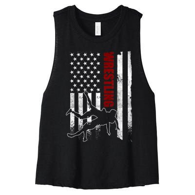 Retro American Wrestling Apparel US Flag Wrestling TShirt Women's Racerback Cropped Tank