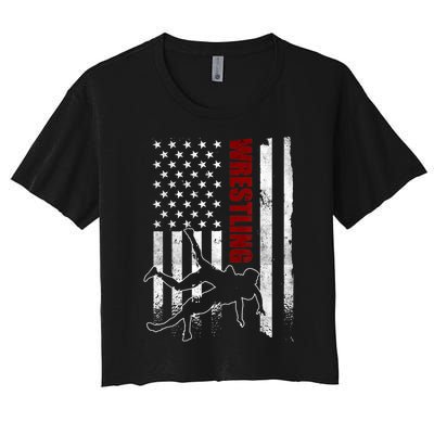 Retro American Wrestling Apparel US Flag Wrestling TShirt Women's Crop Top Tee