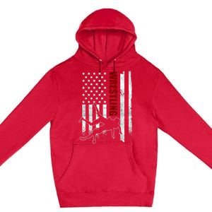 Retro American Wrestling Apparel US Flag Wrestling TShirt Premium Pullover Hoodie