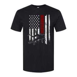 Retro American Wrestling Apparel US Flag Wrestling TShirt Softstyle CVC T-Shirt