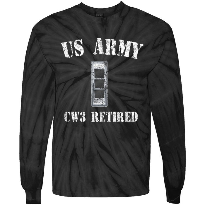 Retired Army Warrant Officer CW3 Veteran Vintage Tie-Dye Long Sleeve Shirt