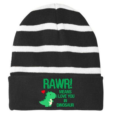 Rawr Means I Love You In Dinosaur Striped Beanie with Solid Band