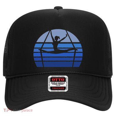 Retro Aerial Yoga Silhouette Lover Gift Aerialist Yogi Dance High Crown Mesh Back Trucker Hat