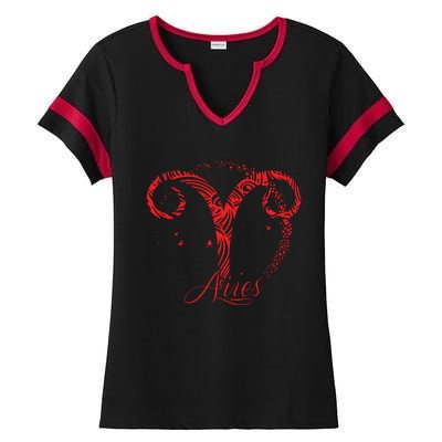 Red Aries Zodiac Sign Birthday Stars March April Horoscope Ladies Halftime Notch Neck Tee