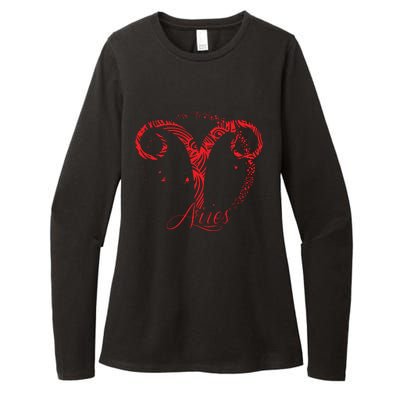 Red Aries Zodiac Sign Birthday Stars March April Horoscope Womens CVC Long Sleeve Shirt