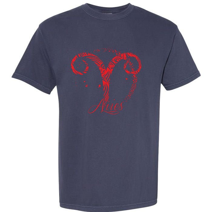 Red Aries Zodiac Sign Birthday Stars March April Horoscope Garment-Dyed Heavyweight T-Shirt