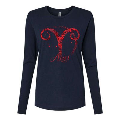 Red Aries Zodiac Sign Birthday Stars March April Horoscope Womens Cotton Relaxed Long Sleeve T-Shirt