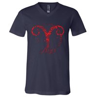 Red Aries Zodiac Sign Birthday Stars March April Horoscope V-Neck T-Shirt