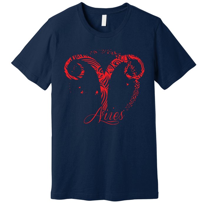 Red Aries Zodiac Sign Birthday Stars March April Horoscope Premium T-Shirt