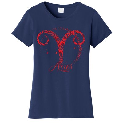 Red Aries Zodiac Sign Birthday Stars March April Horoscope Women's T-Shirt