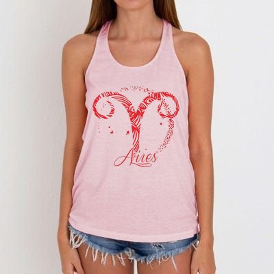 Red Aries Zodiac Sign Birthday Stars March April Horoscope Women's Knotted Racerback Tank