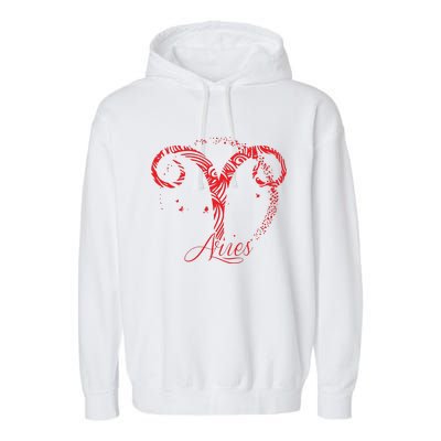 Red Aries Zodiac Sign Birthday Stars March April Horoscope Garment-Dyed Fleece Hoodie