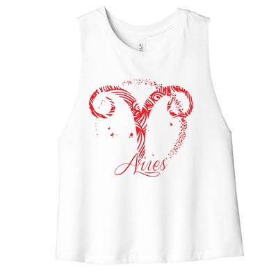 Red Aries Zodiac Sign Birthday Stars March April Horoscope Women's Racerback Cropped Tank