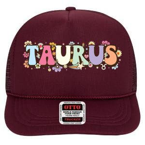 Retro Astrology Zodiac Sign April Or May Birthday Taurus High Crown Mesh Back Trucker Hat