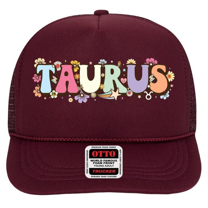 Retro Astrology Zodiac Sign April Or May Birthday Taurus High Crown Mesh Back Trucker Hat