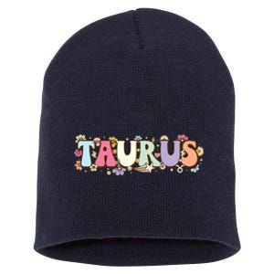 Retro Astrology Zodiac Sign April Or May Birthday Taurus Short Acrylic Beanie