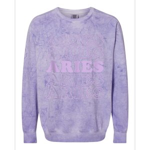 Retro Aries Zodiac Birthday Purple Lilac Lavender March Cute Colorblast Crewneck Sweatshirt