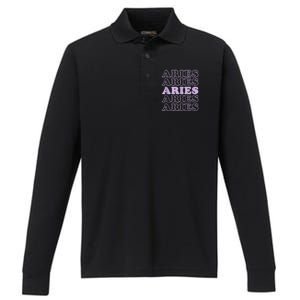 Retro Aries Zodiac Birthday Purple Lilac Lavender March Cute Performance Long Sleeve Polo