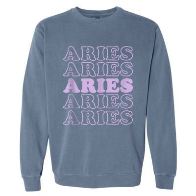 Retro Aries Zodiac Birthday Purple Lilac Lavender March Cute Garment-Dyed Sweatshirt