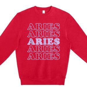 Retro Aries Zodiac Birthday Purple Lilac Lavender March Cute Premium Crewneck Sweatshirt