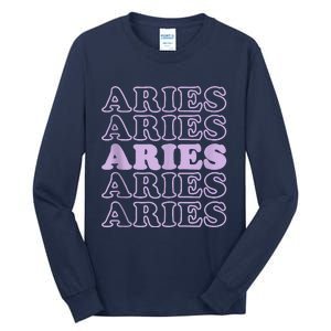 Retro Aries Zodiac Birthday Purple Lilac Lavender March Cute Tall Long Sleeve T-Shirt