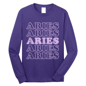 Retro Aries Zodiac Birthday Purple Lilac Lavender March Cute Long Sleeve Shirt