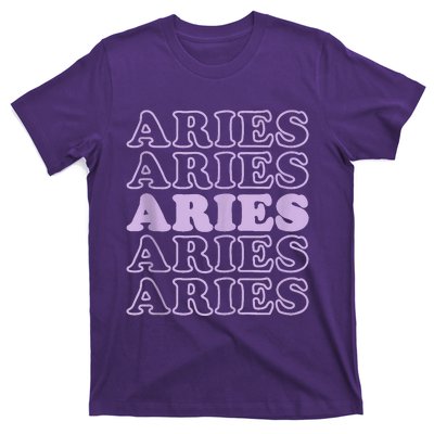 Retro Aries Zodiac Birthday Purple Lilac Lavender March Cute T-Shirt