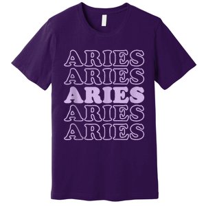 Retro Aries Zodiac Birthday Purple Lilac Lavender March Cute Premium T-Shirt