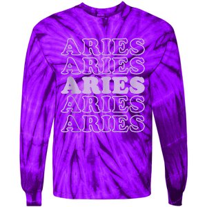 Retro Aries Zodiac Birthday Purple Lilac Lavender March Cute Tie-Dye Long Sleeve Shirt