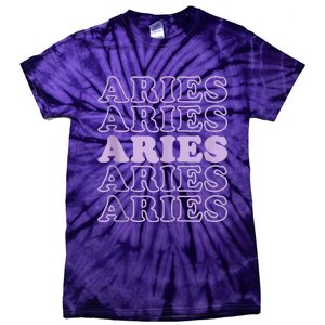 Retro Aries Zodiac Birthday Purple Lilac Lavender March Cute Tie-Dye T-Shirt