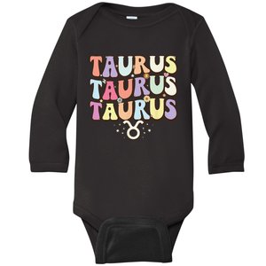 Retro Astrology Zodiac sign April or May birthday Taurus Baby Long Sleeve Bodysuit