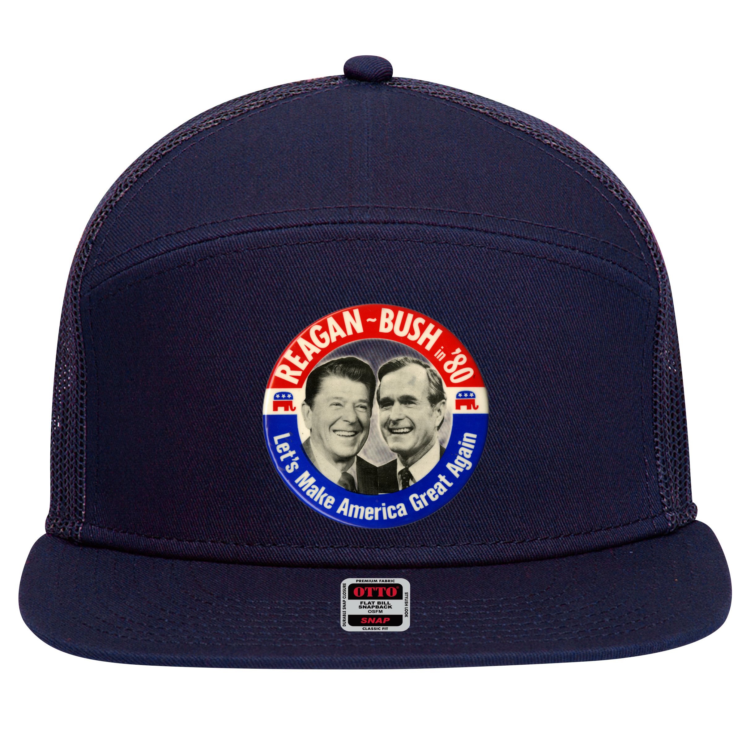 Reagan Bush 1980 Let's Make America Great Again 7 Panel Mesh Trucker Snapback Hat