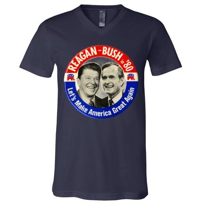 Reagan Bush 1980 Let's Make America Great Again V-Neck T-Shirt