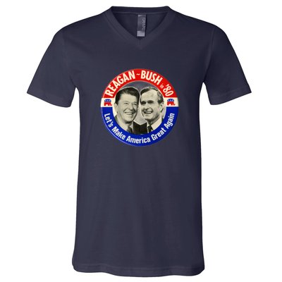 Reagan Bush 1980 Let's Make America Great Again V-Neck T-Shirt