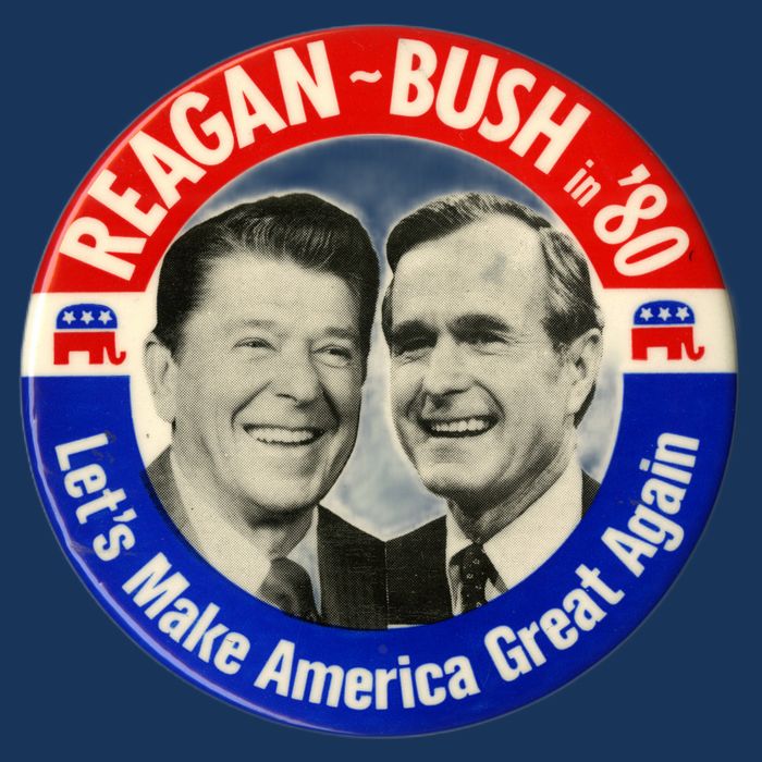 Reagan Bush 1980 Let's Make America Great Again Button