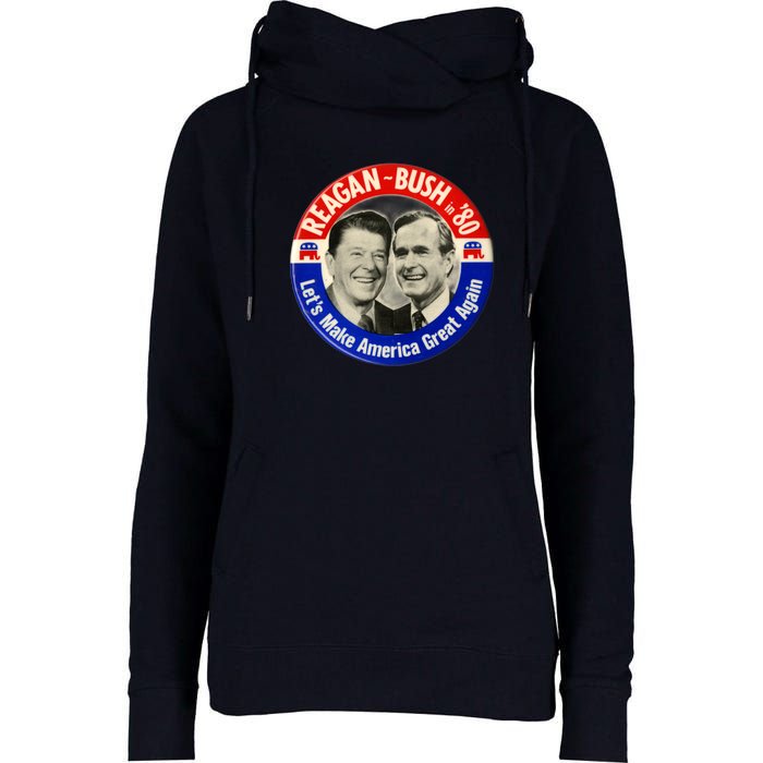 Reagan Bush 1980 Let's Make America Great Again Womens Funnel Neck Pullover Hood