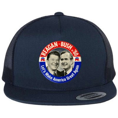 Reagan Bush 1980 Let's Make America Great Again Flat Bill Trucker Hat