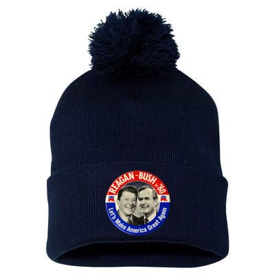 Reagan Bush 1980 Let's Make America Great Again Pom Pom 12in Knit Beanie