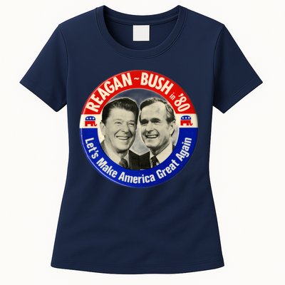 Reagan Bush 1980 Let's Make America Great Again Womens T-Shirt