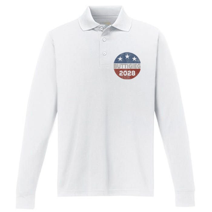 Retro Buddigieg 2028 Pete Buttigieg For President 2028 Performance Long Sleeve Polo