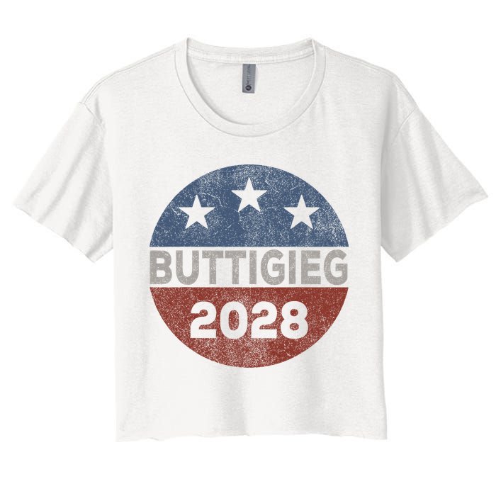 Retro Buddigieg 2028 Pete Buttigieg For President 2028 Women's Crop Top Tee