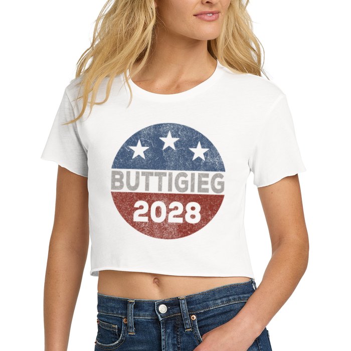 Retro Buddigieg 2028 Pete Buttigieg For President 2028 Women's Crop Top Tee