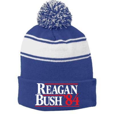 Reagan Bush 84 Stripe Pom Pom Beanie