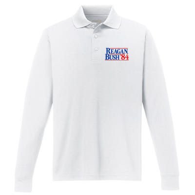 Reagan Bush 84 Vintage Republican Performance Long Sleeve Polo