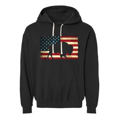 Retro Buffalo American Flag USA Bison Garment-Dyed Fleece Hoodie